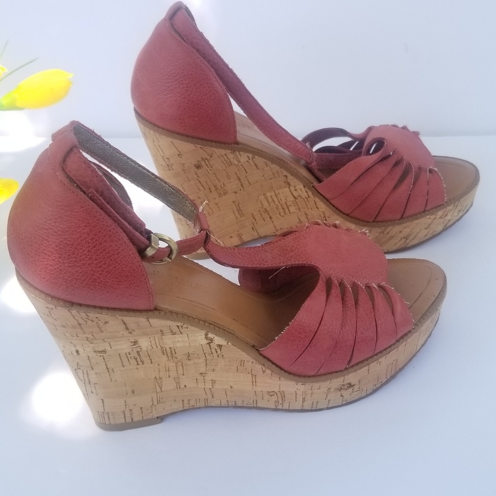 Banana Republic Womens Red Leather Wedge Sandals